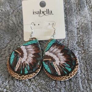 Isabella Turquoise and Brown Feather Teardrop Earrings